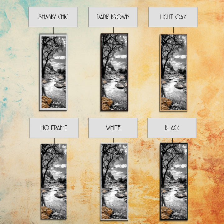 Desert Creek, Rocky Stream, Black and White Nature, Framed Canvas Print, Minimalist Southwest Art, Bedroom Decor, Monochrome Landscape