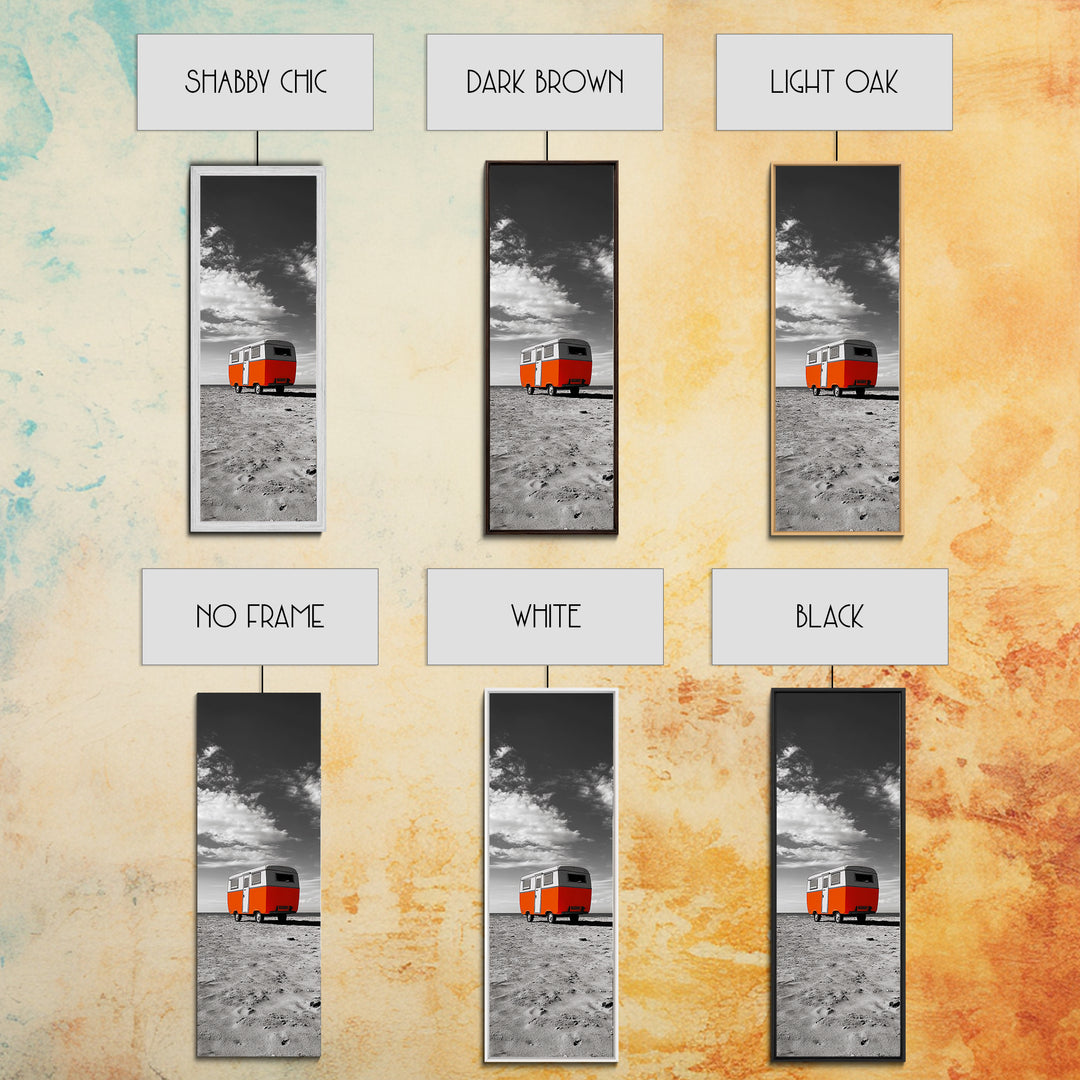 Coastal Camper Van, Beach Road Trip Art, Travel Lover Gift, Framed Canvas Print, Minimalist Seaside Decor, Van Life Wall Art, Entryway Art