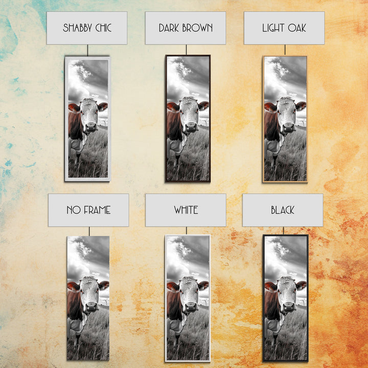 Curious Cow Portrait, Rustic Farmhouse Decor, Country Field Vibe, Framed Canvas Print, Western Wall Art, Kitchen or Dining Room Accent