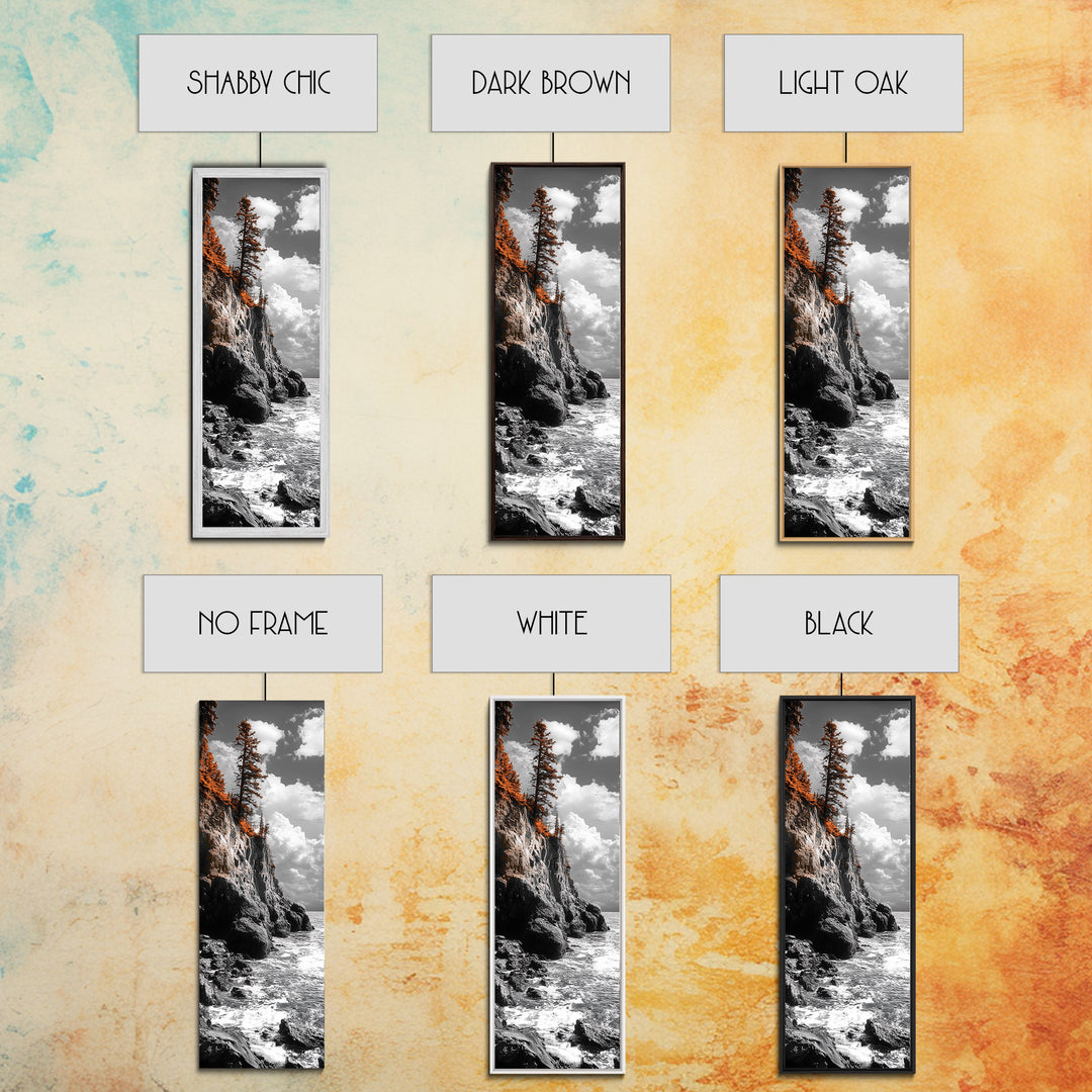 Autumn Cliff Scene, Bold Trees Coastal Wall Art, Fall Foliage Home Style, Framed Canvas Print, Seasonal Nature Living Room Decor