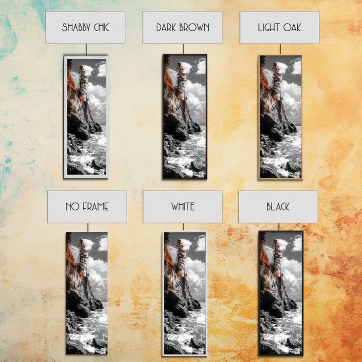 Autumn Cliff Scene, Bold Trees Coastal Wall Art, Fall Foliage Home Style, Framed Canvas Print, Seasonal Nature Living Room Decor