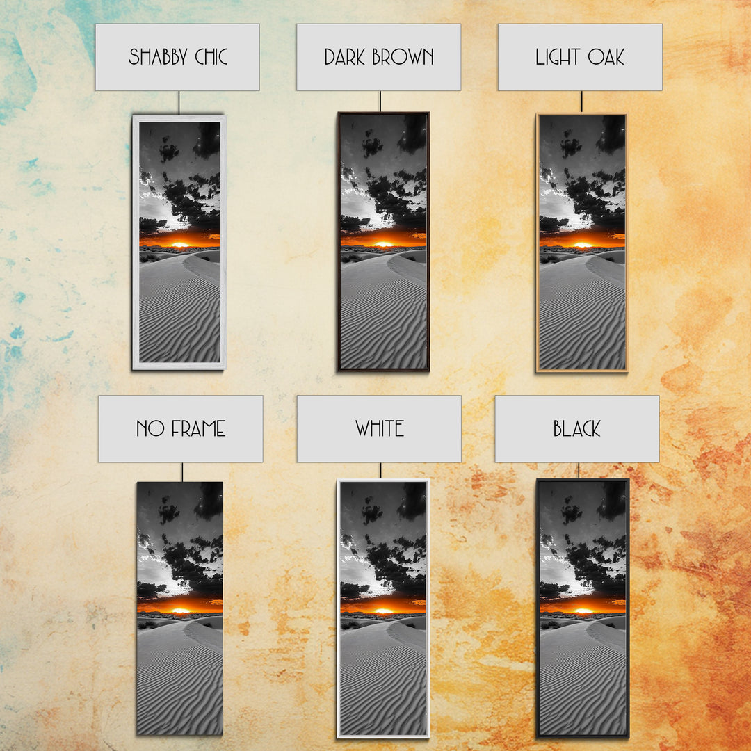 Desert Sunset, Sand Dunes, Fiery Horizon, Dramatic Sky, Framed Canvas Print, Modern Living Room Wall Art, Boho Earth Tone Decor