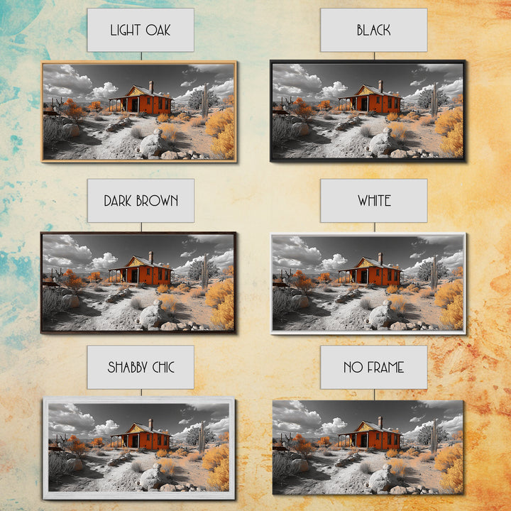 Desert Cabin, Rustic Southwest, Boho Landscape, Autumn Decor, Framed Canvas Print, Living Room Wall Art, Warm Earth Tones, Western Vibes