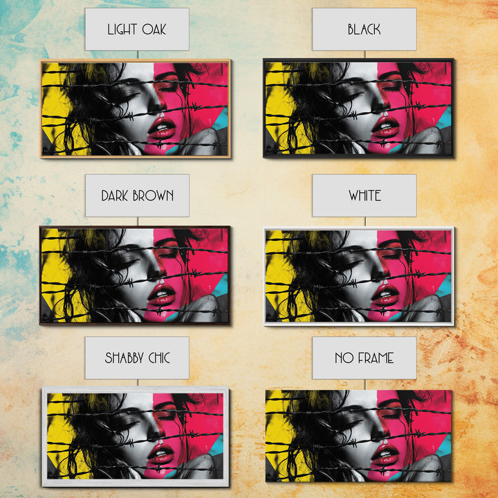 Barbed Beauty, Pop Art Woman, Bold Portrait, Emotional Wall Decor, Framed Canvas Print, Bedroom Wall Art, Modern Graffiti Style, Urban Pop