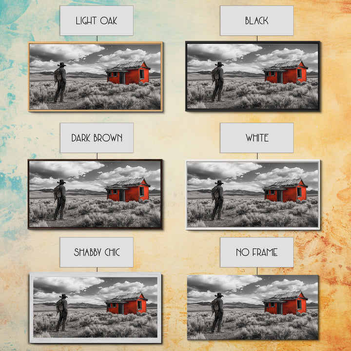 Cowboy Life, Red Shack, Desert Scene, American West, Canvas Print, Rustic Western Decor, Man Cave Wall Art, Adventure Aesthetic