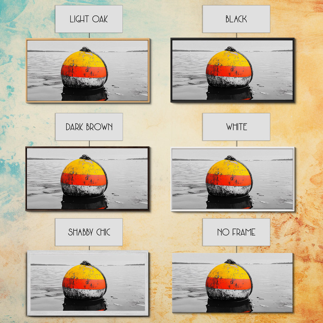 Buoy Pop, Marine Marker, Vibrant Sea, Nautical Life, Framed Canvas Print, Coastal Wall Art, Bathroom Decor, Bold Ocean Aesthetic