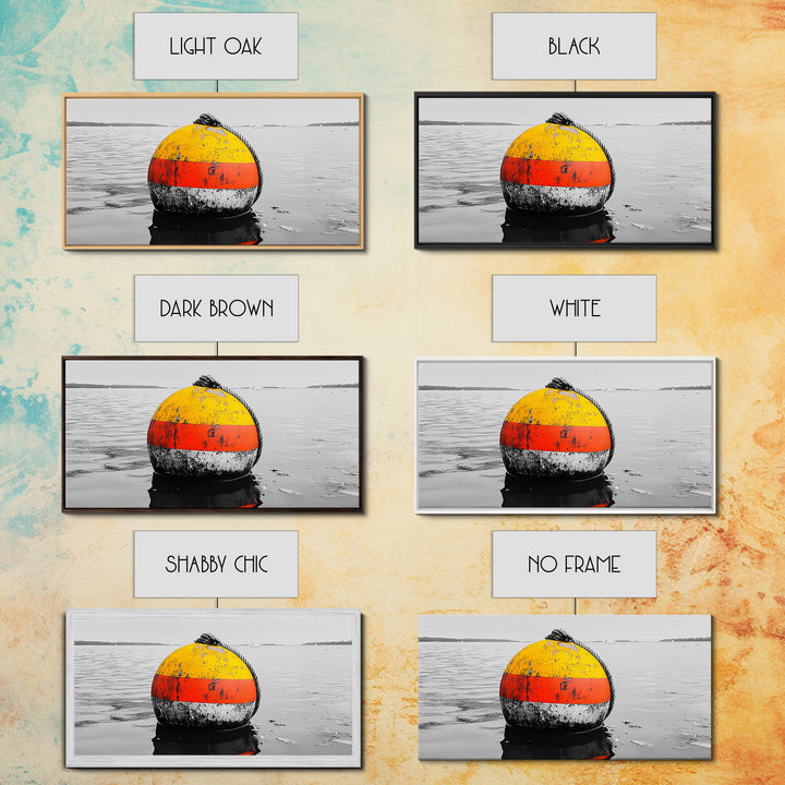 Buoy Pop, Marine Marker, Vibrant Sea, Nautical Life, Framed Canvas Print, Coastal Wall Art, Bathroom Decor, Bold Ocean Aesthetic