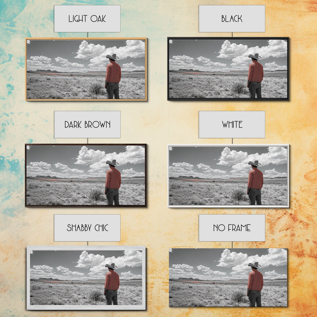 Cowboy Stare, Western Horizon, Desert Dream, American Spirit, Framed Canvas Print, Rustic Bedroom Art, Country Wall Decor, Western Style