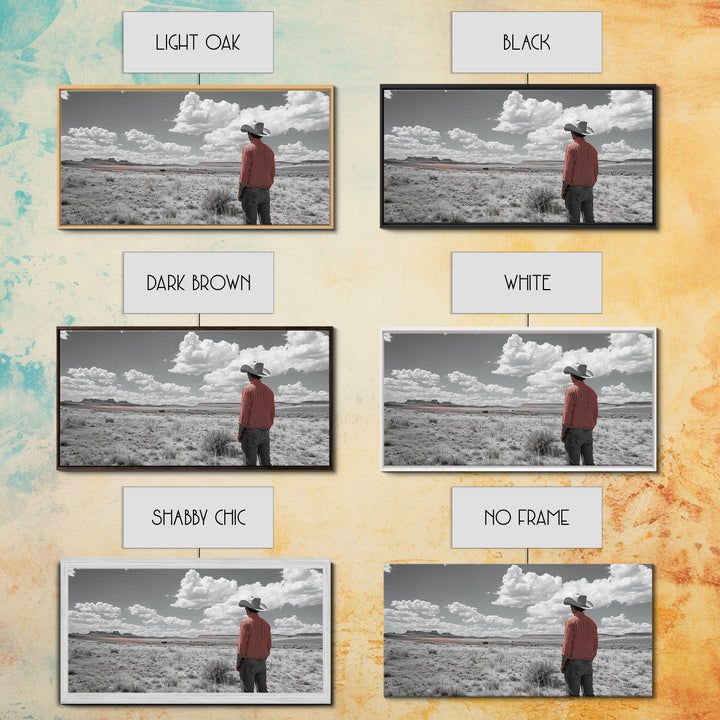 Cowboy Stare, Western Horizon, Desert Dream, American Spirit, Framed Canvas Print, Rustic Bedroom Art, Country Wall Decor, Western Style