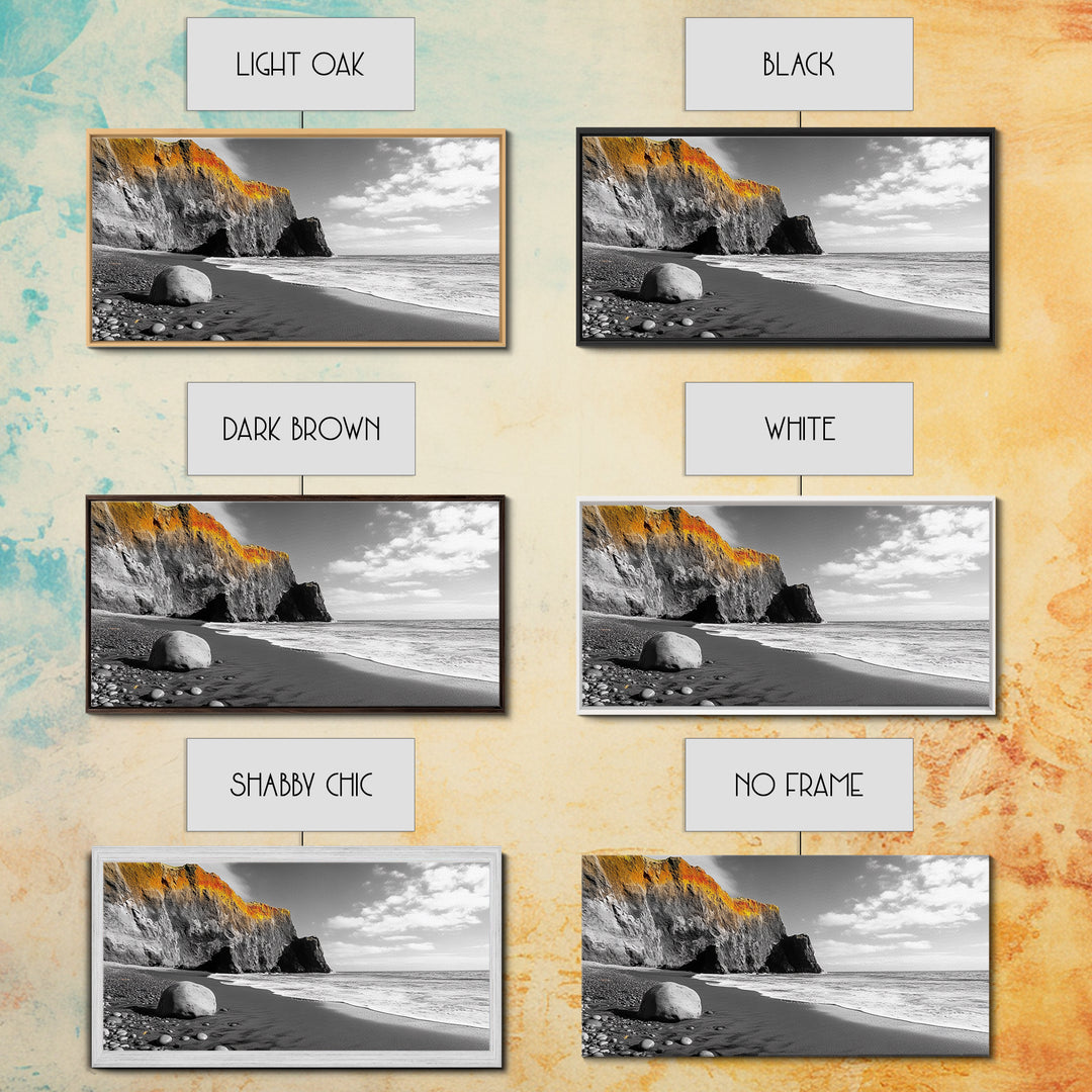 Coastal Cliff View, Monochrome Shore, Bold Nature Scene, Framed Canvas Print, Beach Wall Art, Dramatic Landscape, Modern Office Decor