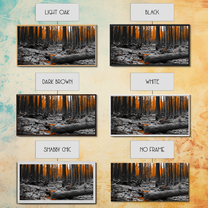 Autumn Forest Floor, Orange Leaves, Fall Nature Scene, Canvas Print, Rustic Wall Art, Cabin Decor, Moody Landscape Framed Canvas Print