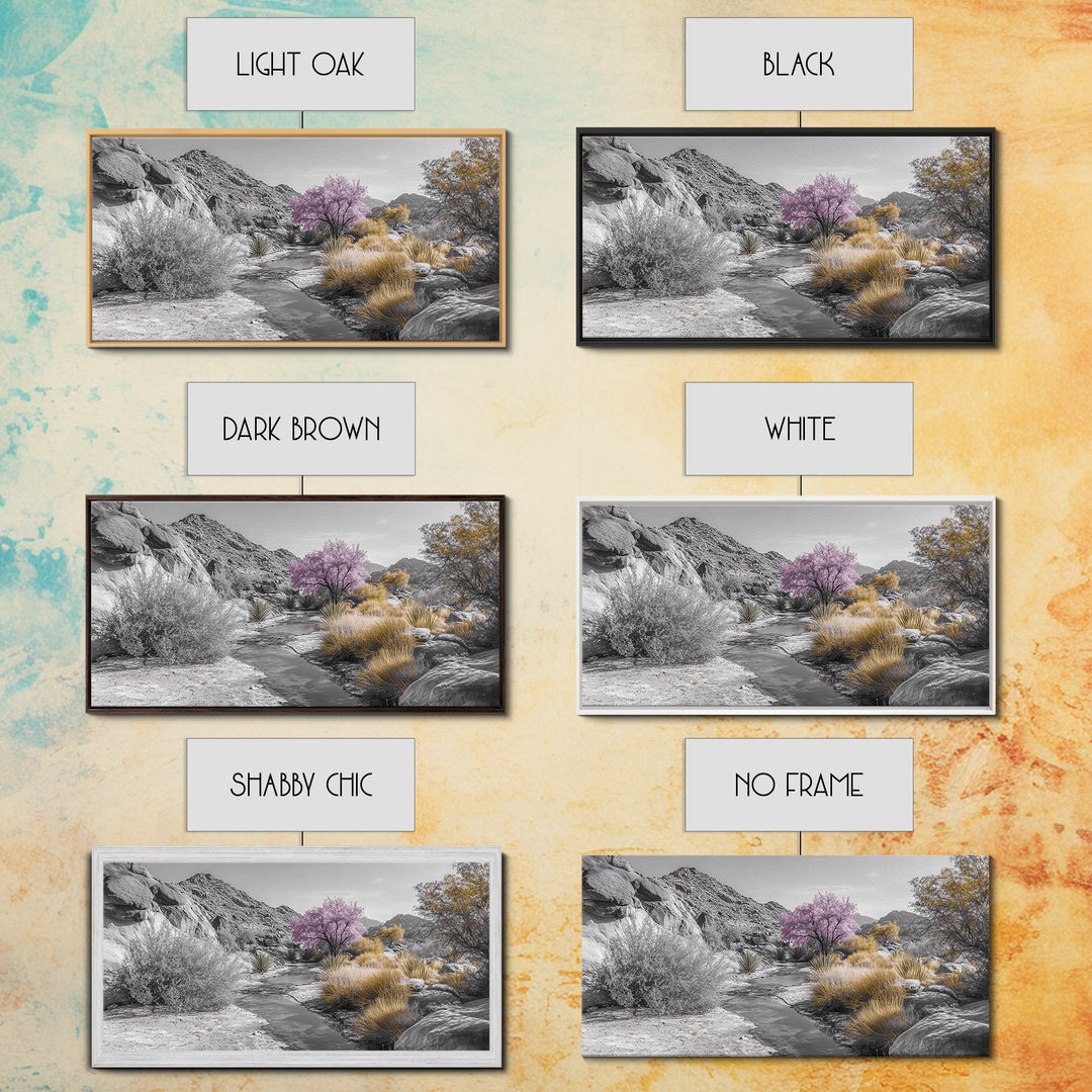 Desert Bloom, Surreal Landscape, Pink Tree, Earthy Desert Colors, Framed Canvas Print, Boho Living Room Wall Art, Southwestern Nature Scene