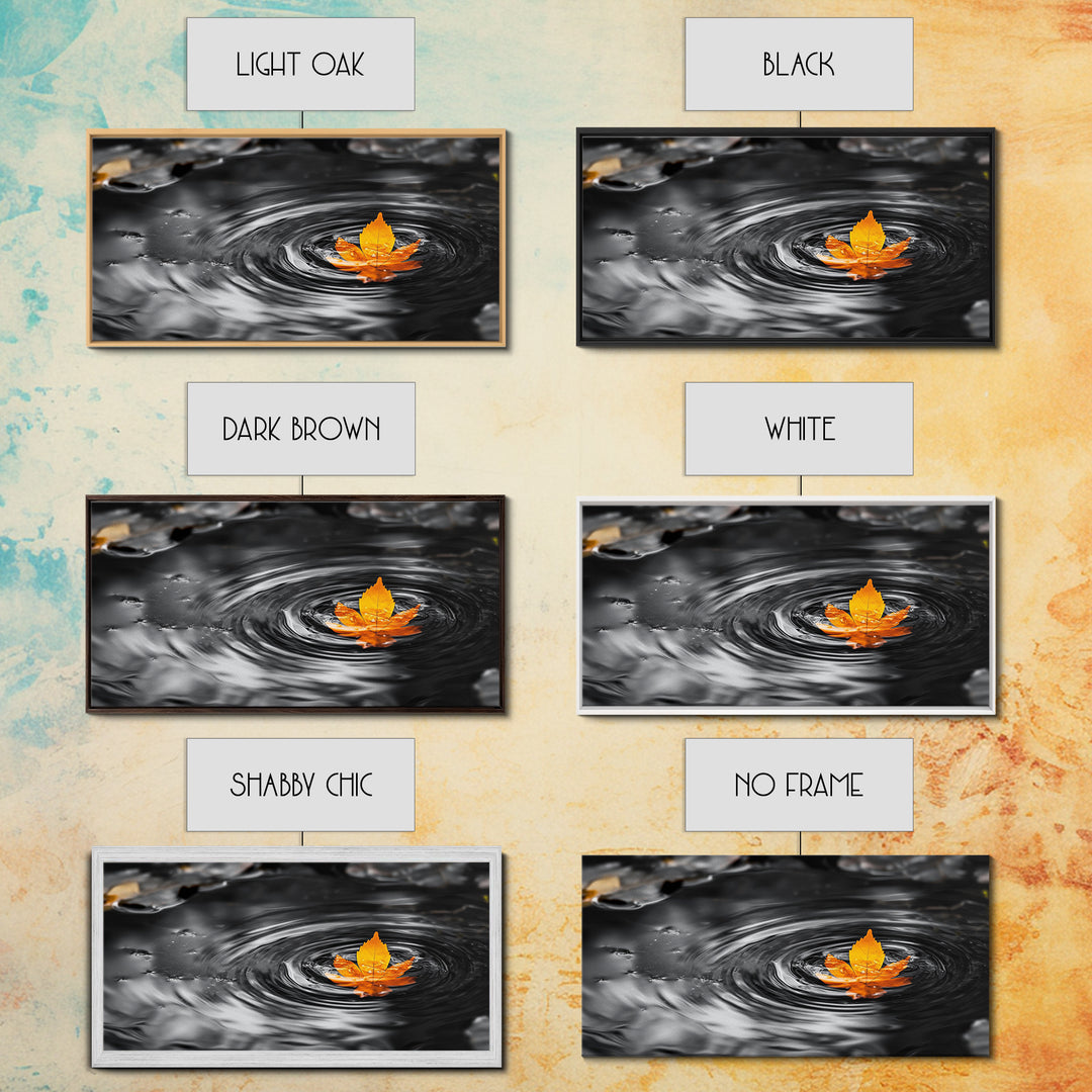 Autumn Leaf Ripple, Nature Zen Moment, Framed Canvas Print, Fall Wall Decor, Minimalist Art, Bathroom or Spa Wall Art, Peaceful Vibe