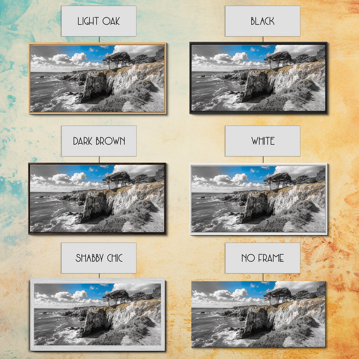 Coastal View, Cliffside Trees, Ocean Horizon, Nature Escape, Canvas Print perfect coastal wall art, minimalist home decor, bathroom art