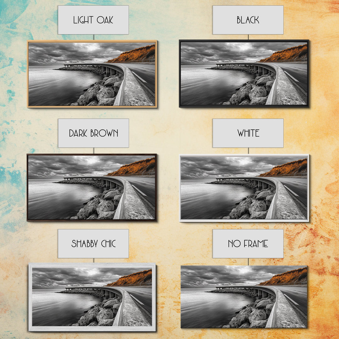 Cliffside Road, Autumn Drive, Ocean View, Stormy Sky, Canvas Print fall landscape art, modern hallway decor, minimalist travel scene