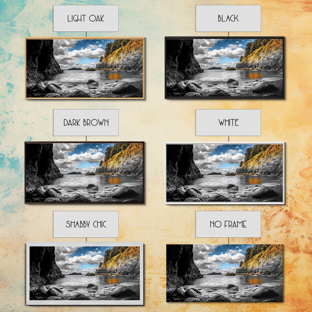 Rocky Cove, Coastal Escape, Golden Hillside, Ocean View, Canvas Print boho coastal art, fall themed decor, living room wall piece