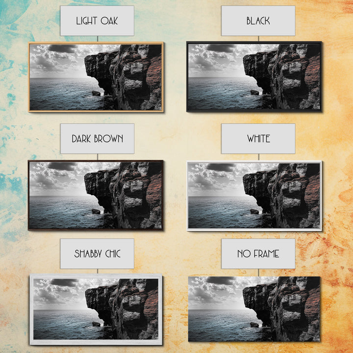 Cliff Edge, Ocean Drop, Moody Seascape, Dramatic Rock Face, Canvas Print modern landscape art, monochrome minimalist decor, bedroom wall art