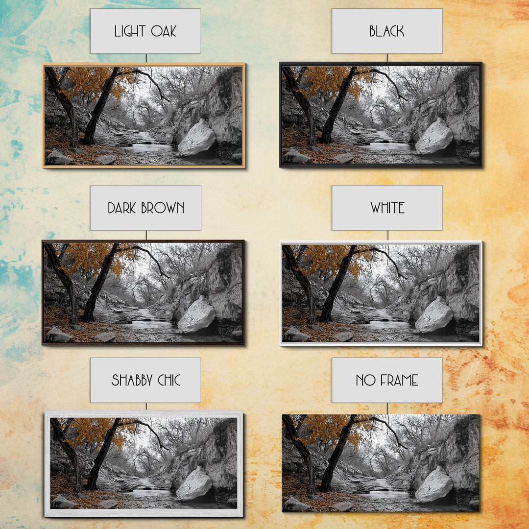 Autumn Stream, Orange Leaves, Waterfall Path, Framed Canvas Print, Fall Wall Art, Rustic Living Room Decor, Seasonal Nature Photography