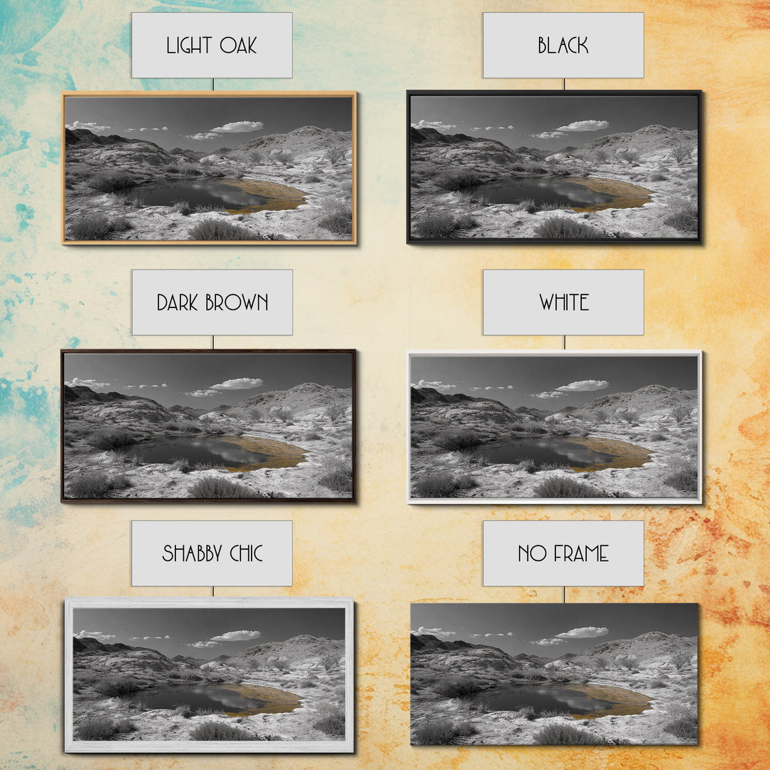 Desert Pool, Yellow Reflection, Desert Hills, Framed Canvas Print, Minimalist Nature Art, Neutral Home Decor, Modern Office Wall Art