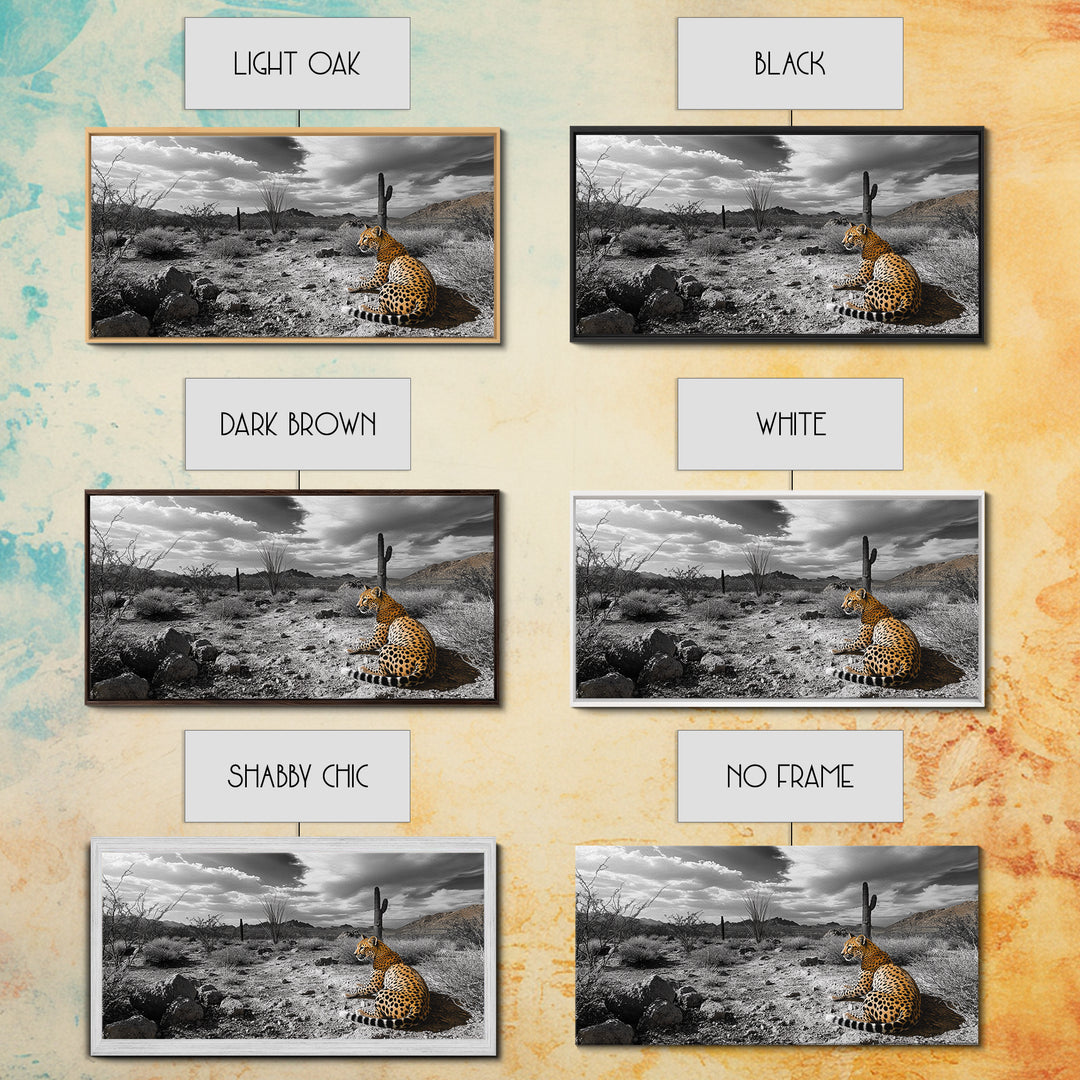 Cheetah Desert, Wild Cat, Monochrome Landscape, Framed Canvas Print, Safari Wall Art, Animal Lover Decor, Masculine Office Artwork