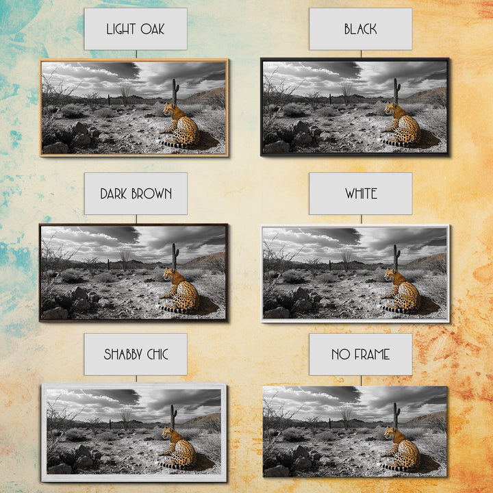 Cheetah Desert, Wild Cat, Monochrome Landscape, Framed Canvas Print, Safari Wall Art, Animal Lover Decor, Masculine Office Artwork