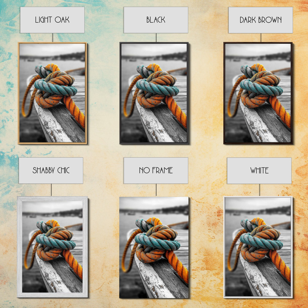 Nautical Rope, Boat Knot, Harbor Texture, Rustic Detail, Framed Canvas Print, Coastal Kitchen Art, Marine Decor, Boho Nautical Style