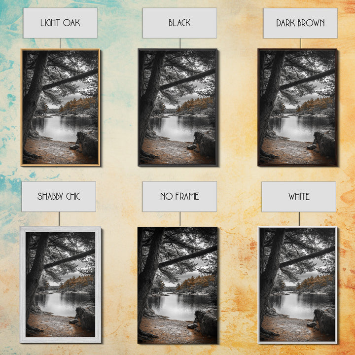 Autumn Forest Lake, Nature Photography, Scenic Landscape, Canvas Print, Rustic Cabin Decor, Neutral Tones, Bedroom Wall Art, Outdoor Art