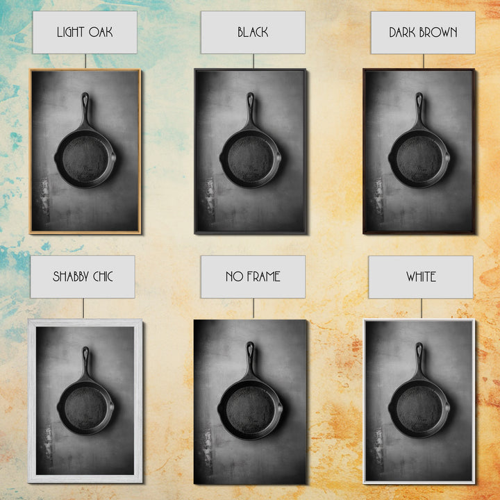 Cast Iron Pan, Rustic Kitchen, Black White Still Life, Framed Canvas Print, Kitchen Wall Art, Farmhouse Cooking Decor, Chef Gift Idea