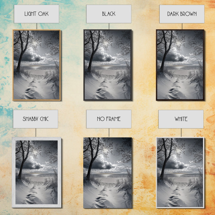 Beach Dunes Sunset, Seaside Escape, Quiet Shore Path, Coastal Calm, Framed Canvas Print, neutral coastal art,  bathroom wall decor