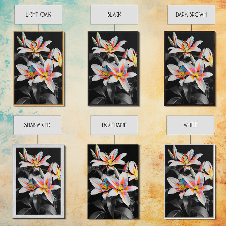 Neon Lily, Floral Bloom, Vibrant Flower, Botanical Framed Canvas Print, Color Pop Wall Art, Bedroom Floral Art, Bold Nature Decor