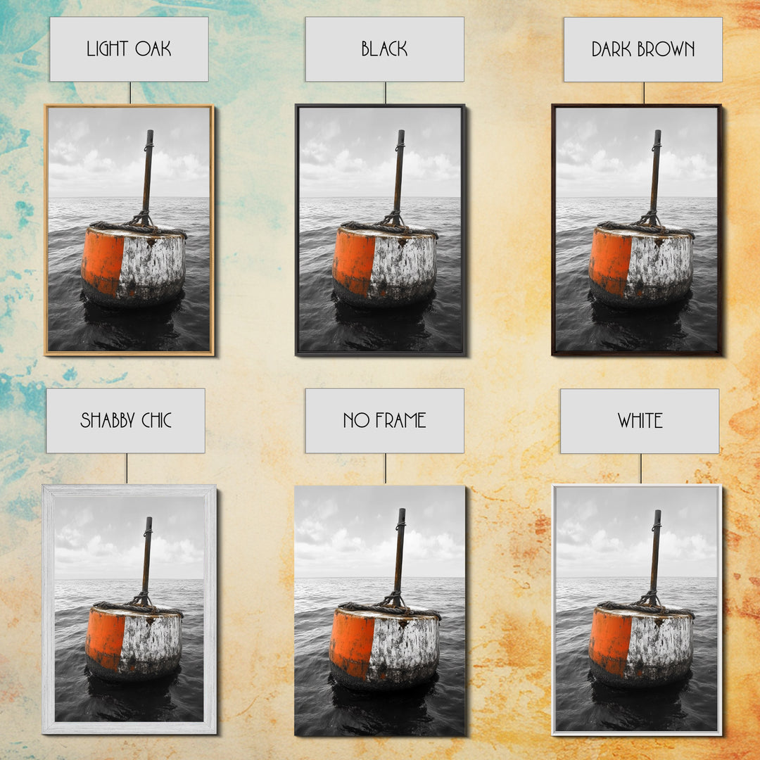 Ocean Buoy Art, Nautical Minimalism, Coastal Wall Decor, Industrial Seascape, Framed Canvas Print, Rustic Ocean Art, Bathroom Wall Art