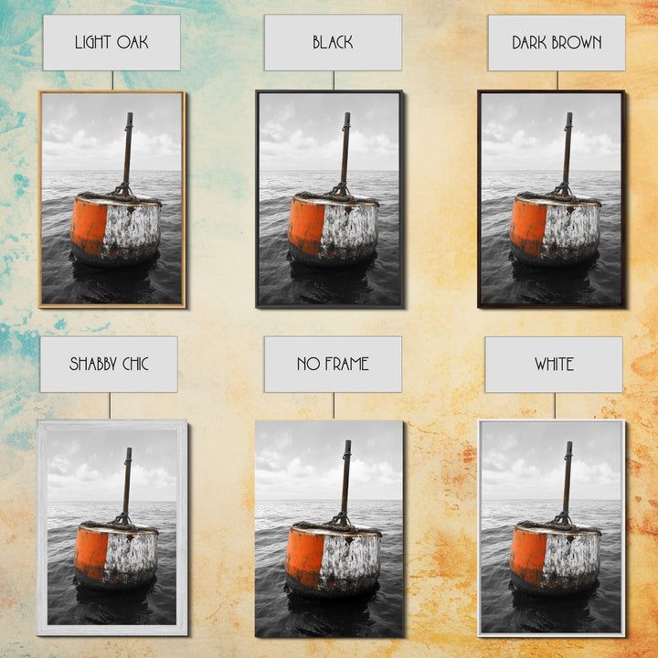 Ocean Buoy Art, Nautical Minimalism, Coastal Wall Decor, Industrial Seascape, Framed Canvas Print, Rustic Ocean Art, Bathroom Wall Art