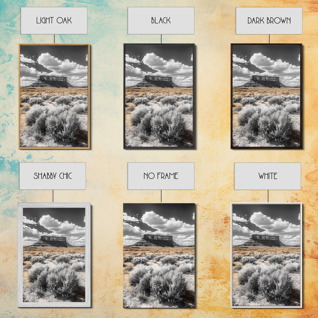 Desert Plateau View, Western Landscape Art, Rustic Nature Decor, Yellow Sagebrush, Framed Canvas Print, Southwestern Living Room Art