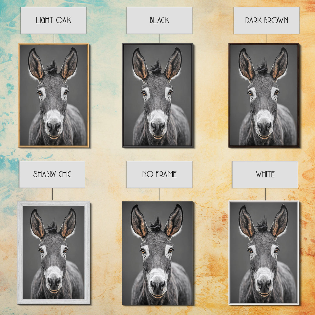 Donkey Close-Up, Rustic Farm Animal, Black and White Portrait, Canvas Print, Farmhouse Kitchen Art, Country Animal Wall Decor