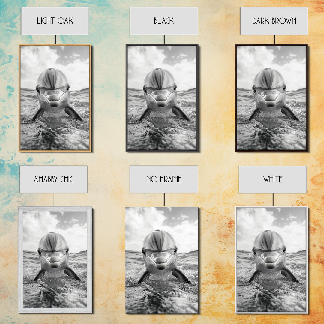 Dolphin Splash, Ocean Encounter, Monochrome Wildlife, Canvas Print, Coastal Wall Art, Bathroom Decor, Marine Animal Photography