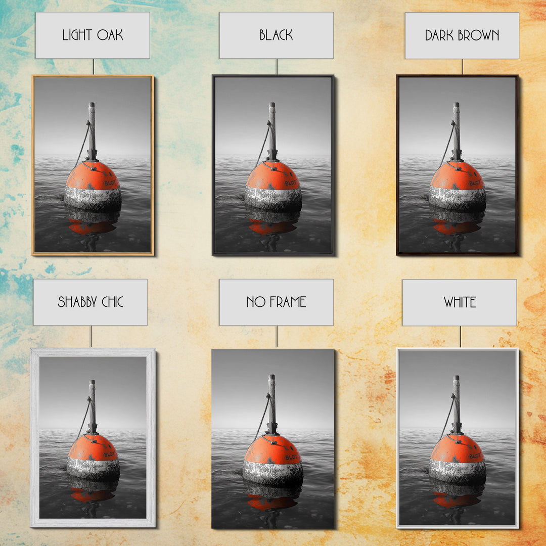 Ocean Buoy, Red Marker, Maritime Minimalism, Canvas Print, Coastal Bathroom Art, Nautical Wall Decor, Marine Industrial Aesthetic