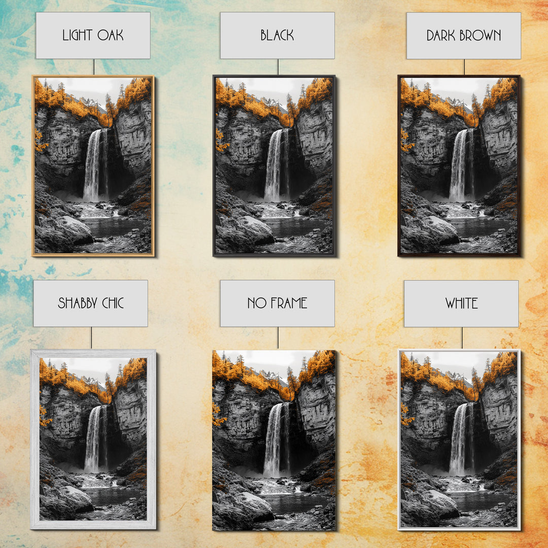 Autumn Waterfall, Forest Stream, Yellow Trees, Canvas Print, Nature Wall Art, Fall Decor, Moody Landscape Art, Living Room Wall Art