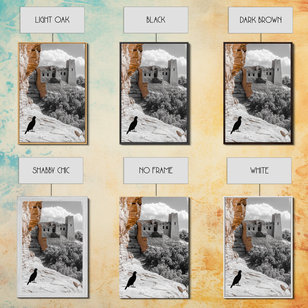 Desert Ruins, Black Bird, Ancient Architecture, Canvas Print, Historical Wall Art, Southwestern Decor, Moody Earth Tones, Living Room Art