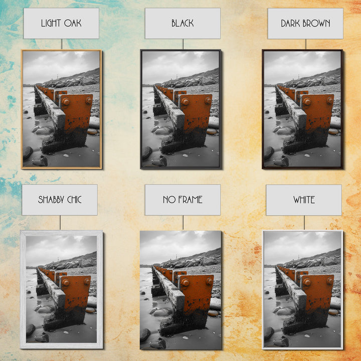 Coastal Breakwater, Rust Texture, Industrial Seascape, Framed Canvas Print, Modern Rustic Wall Art, Ocean Decor, Urban Beach Style
