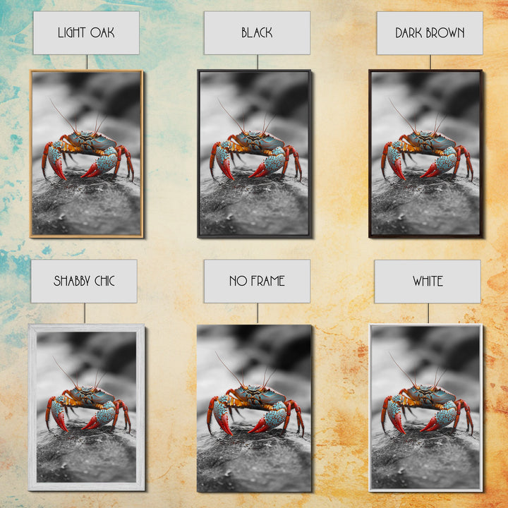 Blue Crab, Vibrant Shell, Coastal Creature Art, Framed Canvas Print, Bathroom Wall Art, Nautical Theme Decor, Ocean Wildlife Art