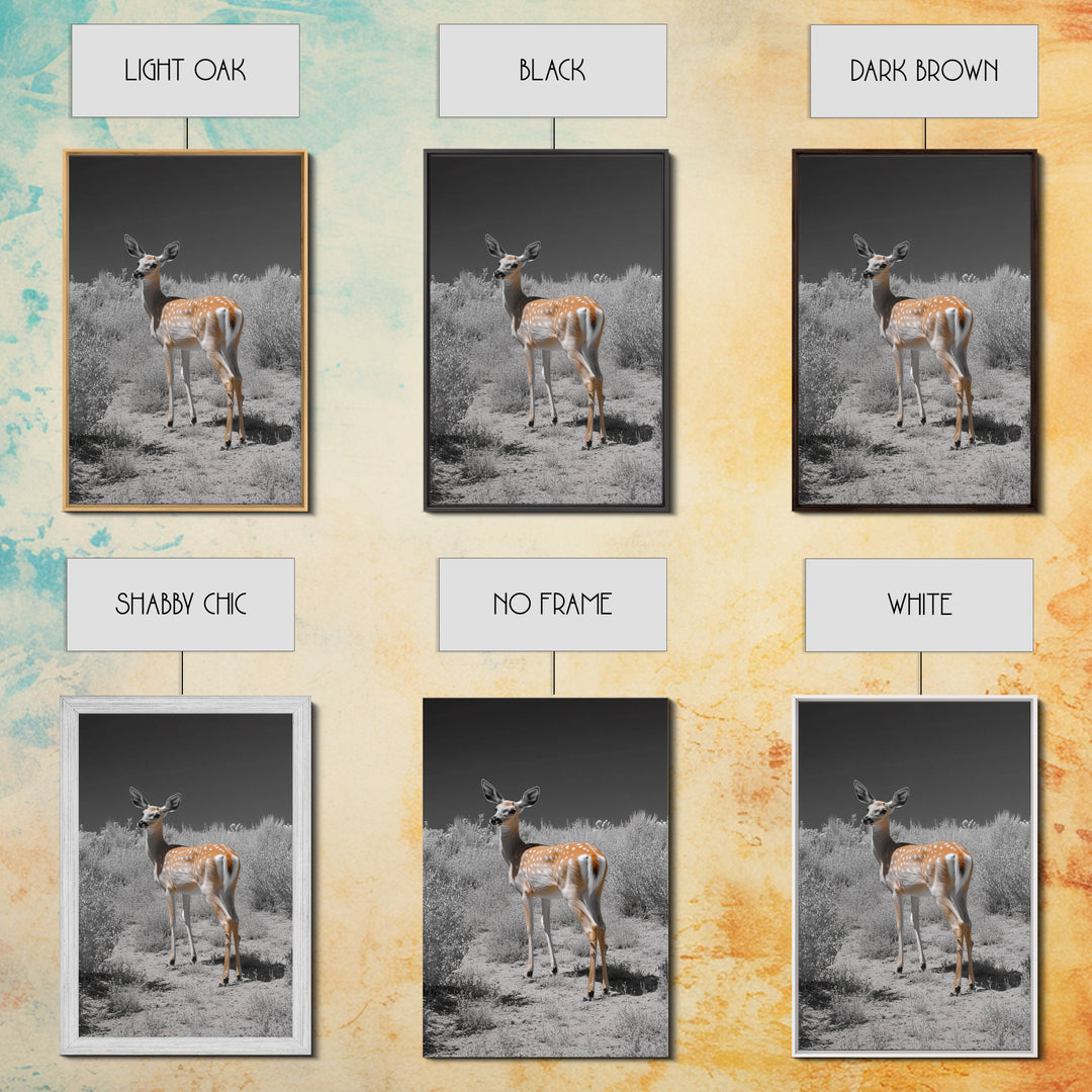 Baby Deer, Spotted Fawn, Desert Wildlife, Framed Canvas Print, Nursery Wall Art, Wildlife Nature Decor, Gentle Forest Animal Art
