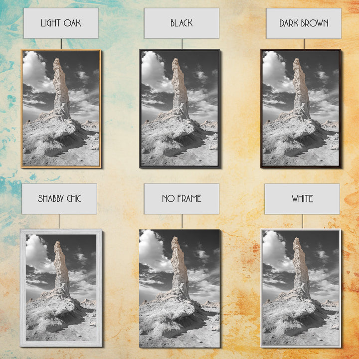 Rock Spire, Desert Monument, Sky Landscape, Framed Canvas Print, Modern Nature Wall Art, Earth Tones Decor, Minimalist Desert Art