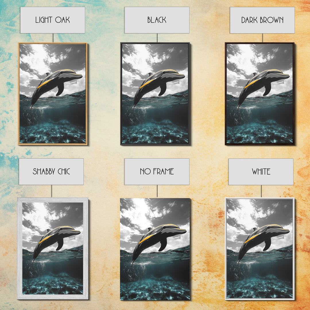 Dolphin Splash, Ocean Wildlife, Underwater Grace, Black White Sea Art, Canvas Print, Bathroom Wall Art, Coastal Decor, Marine Life Style