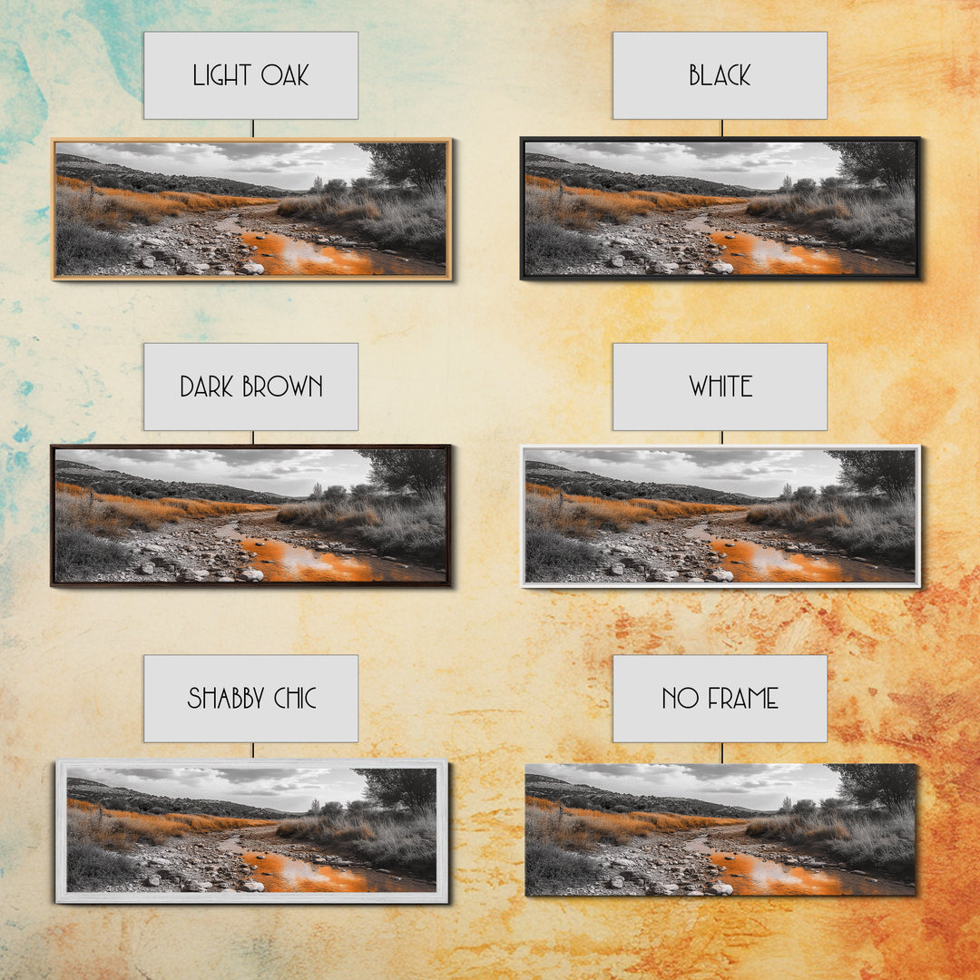 Autumn Stream, Golden Creek, Rustic Nature, Fall Landscape, Framed Canvas Print, Farmhouse Decor, Living Room Wall Art, Earth Tones