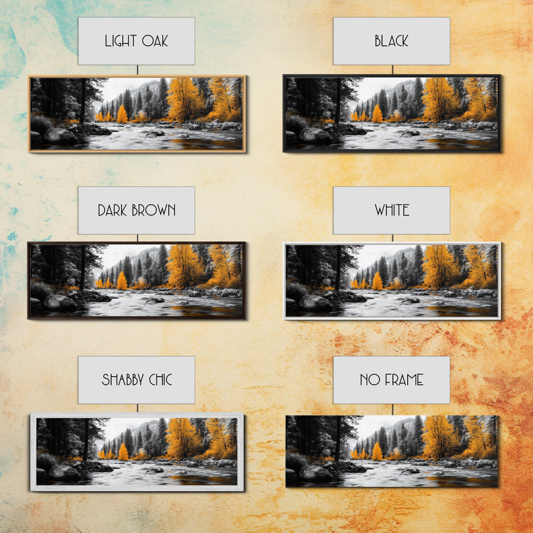 River Flow, Autumn Forest, Mountain Pines, Golden Trees, Canvas Print, Fall Decor, Nature Lover Gift, Rustic Wall Art, Boho Wall Art