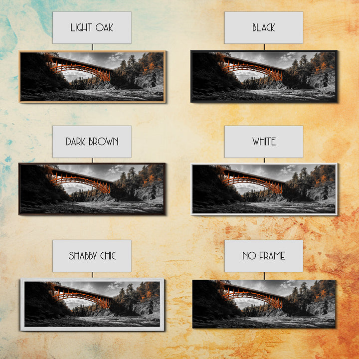 Autumn River Bridge, Orange Iron Arch, Canyon Flow Scene, Framed Canvas Print, Rustic Fall Decor, Entryway Wall Art, Living Room Decor