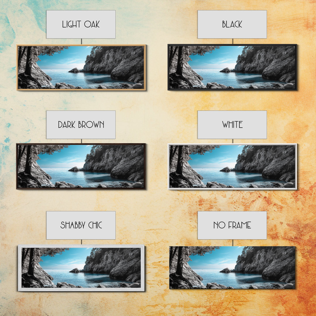 Coastal Cove, Ocean Escape, Blue Seascape, Nature View, Framed Canvas Print, Coastal Wall Decor, Bathroom Art, Nautical Beach Art