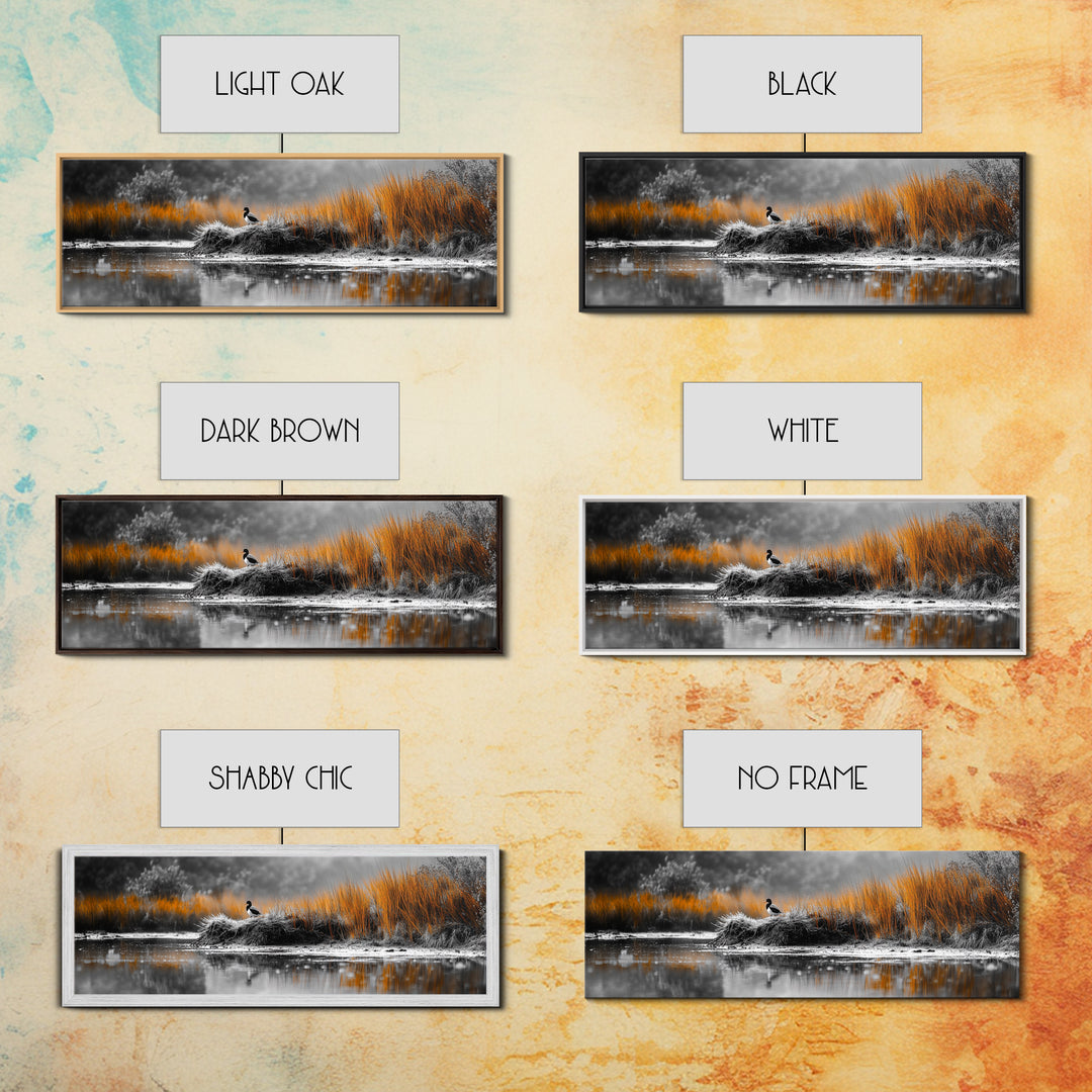 Autumn Marsh Scene, Duck Reflection, Moody Landscape, Canvas Print, Fall nature wall art, rustic home decor, cabin wall print