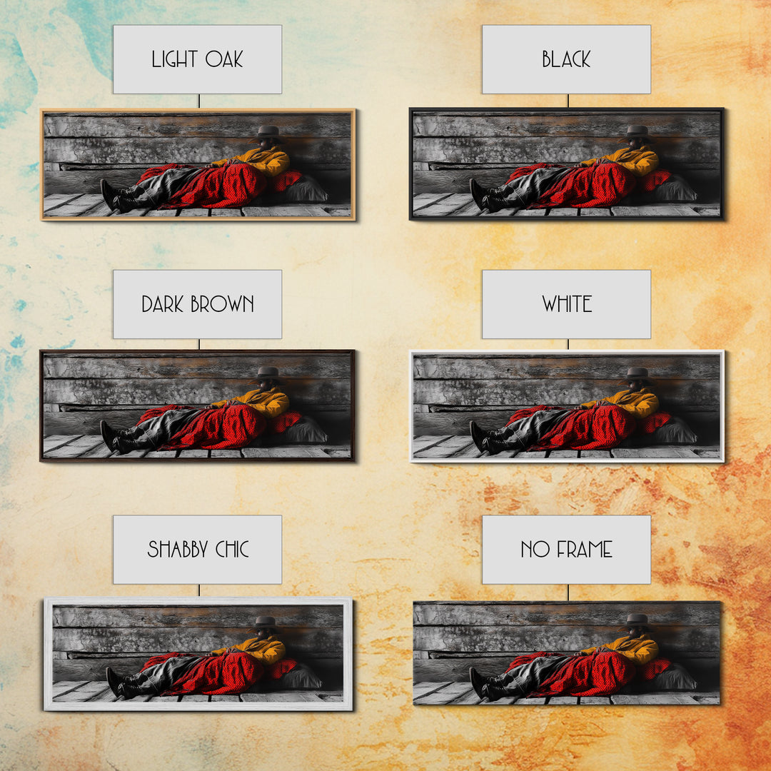 Cowboy Resting, Rustic Cabin Scene, Western Americana, Framed Canvas Print, Fall Wall Art, Bedroom or Study Western Style Decor