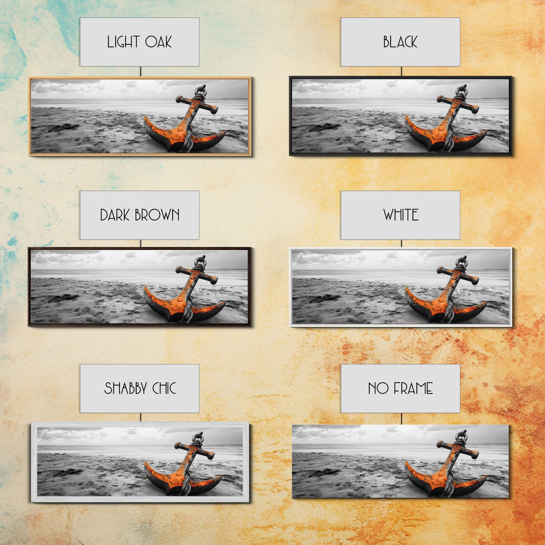 Rusted Anchor, Coastal Decay, Ocean Shore, Nautical Minimalism, Framed Canvas Print, Beach House Wall Art, Bathroom Wall Decor